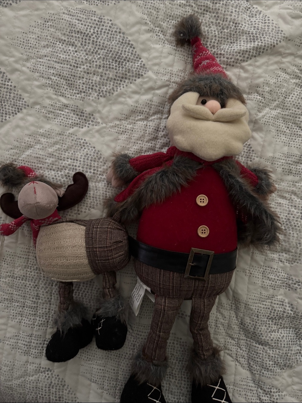 Festive Plush Santa and Reindeer Set - Red and Cream Holiday Figurines